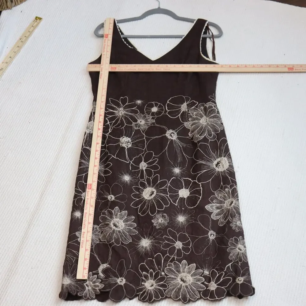 Kay Unger NY Linen Embroidered Dress‎ Size 6 Boho Revival Garden Party